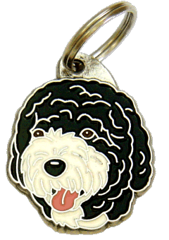 Cão de Água Português preto e branco <br> (placa de identificação para cães, Gravado incluído)